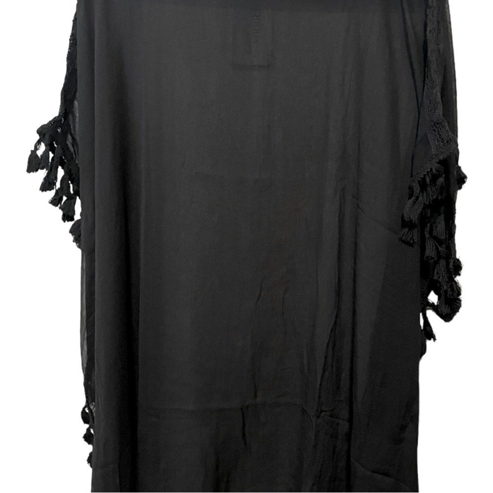 Bijoux Terner Black Swim Cover Poncho With Tassels One Size Fits All - Picture 4 of 7